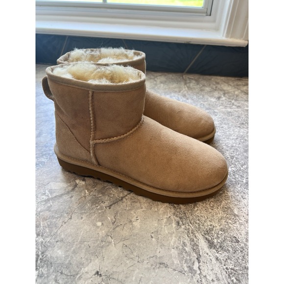 UGG Shoes - UGG Classic Mini II Sand Sheepskin Suede Boots Women's Size 6